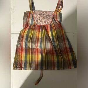 Orange Green Yellow Plaid Flowy Top